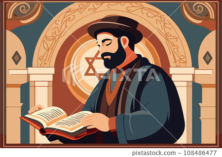 Religious Jew after attending synagogue reading Torah vector illustration. 108486477
