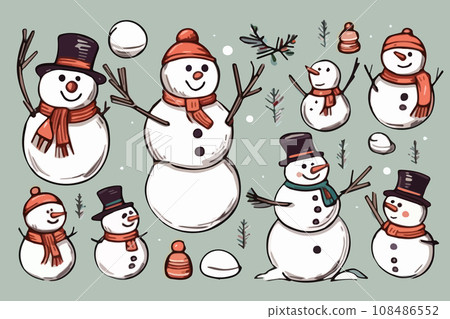 cute cartoon christmas snowmen set isolated on colored background vector illustration cute cartoon christmas snowmen set isolated on colored background vector illustration 108486552
