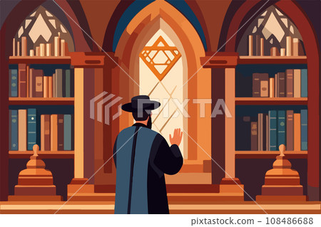 Jewish vector illustration series, jew reading torah in synagogue vector 108486688