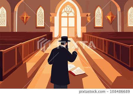 Jewish vector illustration series, jew reading torah in synagogue vector Jewish vector illustration series, jew reading torah in synagogue vector 108486689
