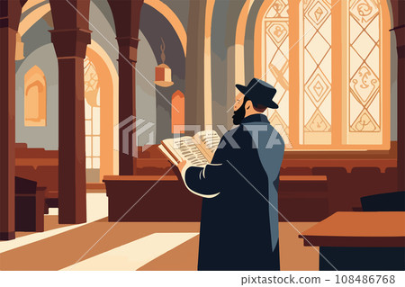 Jew reading torah Judaism religion in synagogue rabbis vector illustration. Jew reading torah Judaism religion in synagogue rabbis vector illustration. 108486768