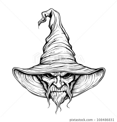 sketch Halloween witch hat fancy. Cute wizard caps cartoon design element isolated, 31 October holiday 108486831
