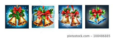 Christmas bells with red ribbon and fir... - Stock Illustration ...