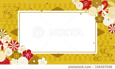 Gold Japanese style floral pattern background material (Full HD 16:9) 108487086