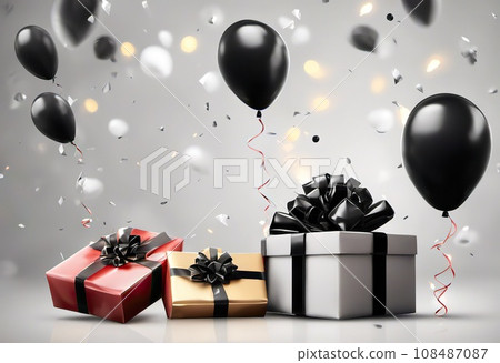 gift boxes with balloons on background, Great discount and sale promotion concept 108487087