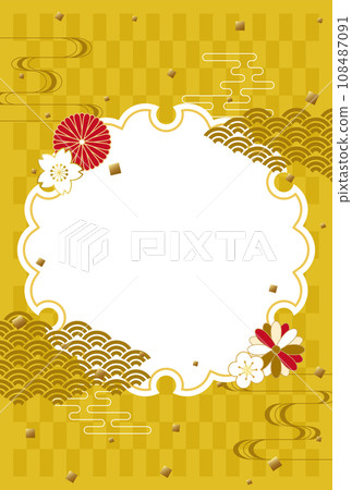 Gold Japanese style floral pattern background material (postcard size) Gold Japanese style floral pattern background material (postcard size) 108487091