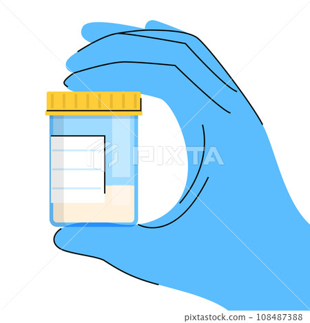 Hand holding plastic container with sperm sample 108487388