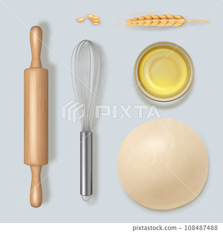 Bakery realistic. Kitchenware for preparing cooking food decent vector picture set 108487488