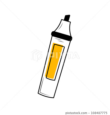 Marker linear icon with yellow label. Felt-tip pen. Symbol of study and education. 108487775