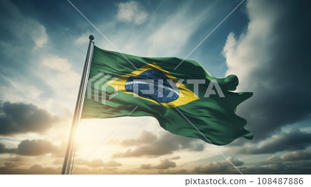 Brazilian flag flying on a flagpole Brazilian flag flying on a flagpole 108487886