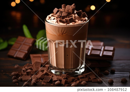 Chocolate milkshake or smoothie with pieces of chocolate 108487912