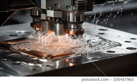 Machine using water pressure to cut through stainless steel materials 108487963