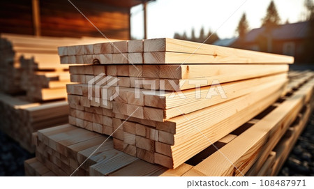 Wooden lumber, industrial wood, timber. Pine wood timber 108487971