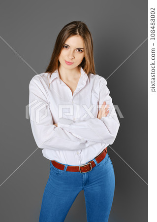 Top view of smiling woman looking with inspiring enthusiasm Top view of smiling woman looking with inspiring enthusiasm 108488002