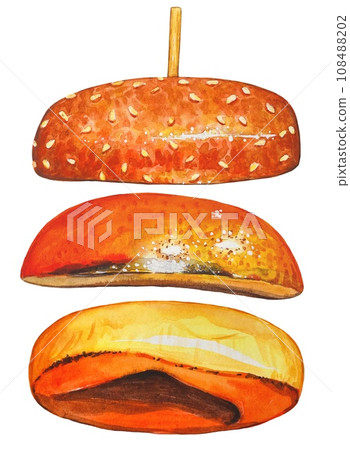 Burger buns, watercolor on white background 108488202