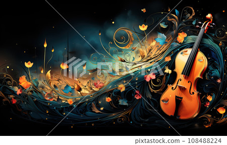 Abstract colorful musical background with notes, instruments. Abstract colorful musical background with notes, instruments. 108488224