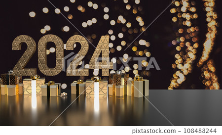 The 2024 gold and gift box for celebration concept 3d rendering. The 2024 gold and gift box for celebration concept 3d rendering. 108488244