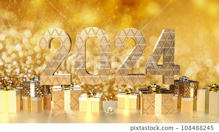 The 2024 gold and gift box for celebration concept 3d rendering. The 2024 gold and gift box for celebration concept 3d rendering. 108488245