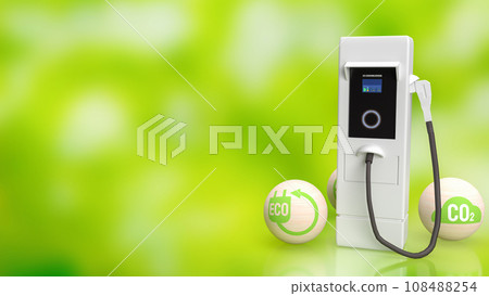 Ev station on Green Bokeh  background for Technology concept 3d rendering 108488254