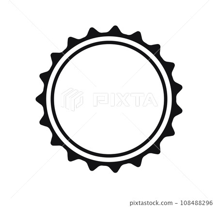 Beer bottle cap icon. Blank label in the shape of aluminum bottle cap. Top view. Soda or beer metal lid. Black and white flat icon. Vector illustration isolated on white background Beer bottle cap icon. Blank label in the shape of aluminum bottle cap. Top view. Soda or beer metal lid. Black and white flat icon. Vector illustration isolated on white background 108488296