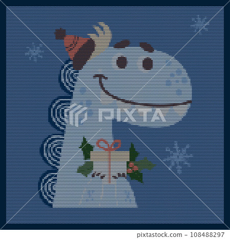 Knitted winter dragon character with new year gift. warm vector illustration. holiday knitted background 2024 year dragon according to eastern calendar 108488297