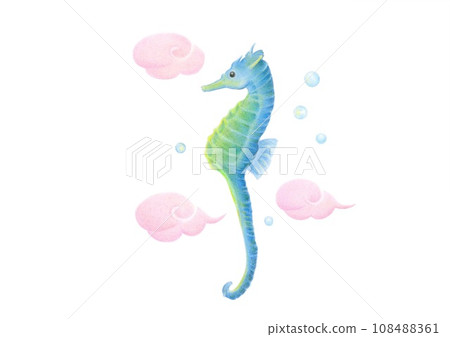 Seahorse hand drawn colored pencil drawing 108488361