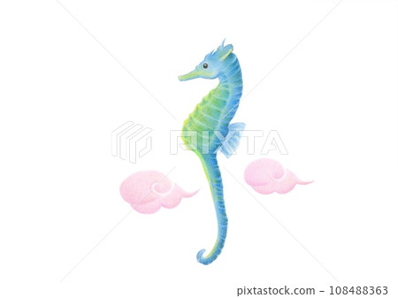Seahorse hand drawn colored pencil drawing 108488363
