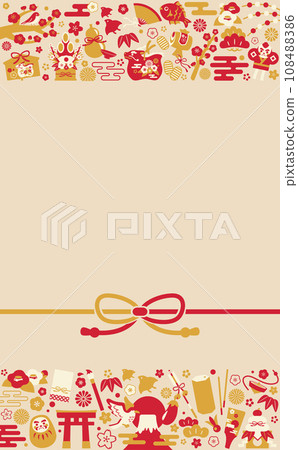 New Year illustration frame top and bottom_red/gold_vertical 2 108488386