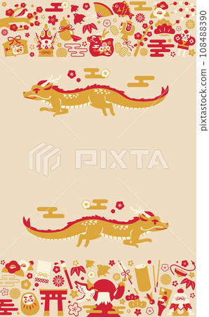 龍年新年插畫框上下_紅/金_豎2 108488390