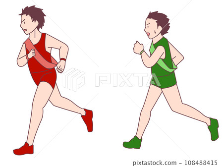 Two runners running in a relay race 108488415