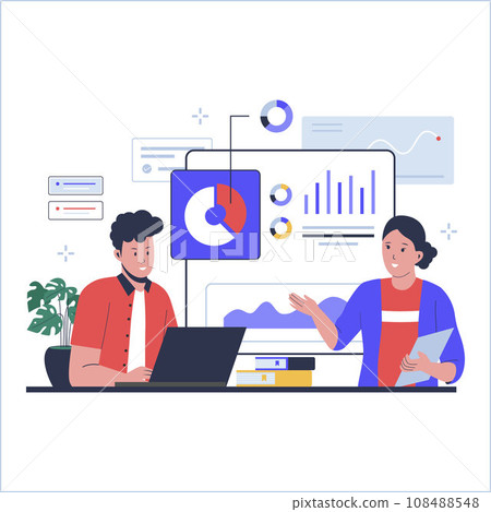 Business team analytics concept illustration. Data analysis and statistics. Vector flat illustration 108488548