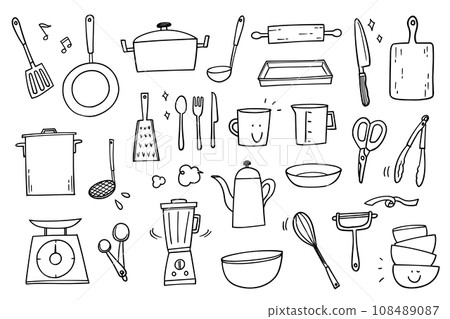 廚房主題炊具手繪線圖插圖集 廚房主題炊具手繪線圖插圖集 108489087