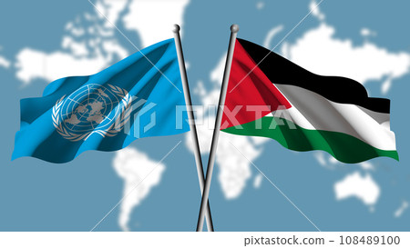 The United Nations flag and the Palestinian flag fly together 108489100