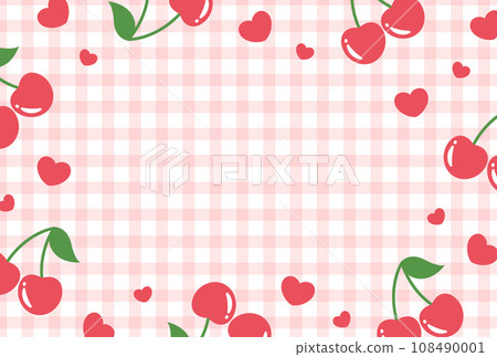 櫻桃與心形格子格子的背景插圖 櫻桃與心形格子格子的背景插圖 108490001