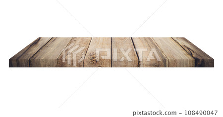 Wooden shelf on isolated white background with space 108490047