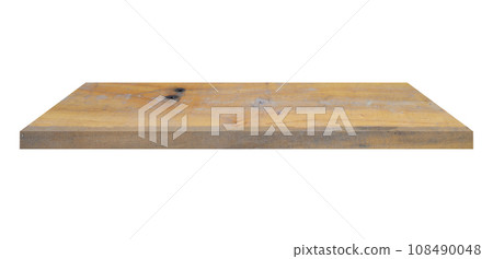 Wooden shelf on isolated white background with space Wooden shelf on isolated white background with space 108490048