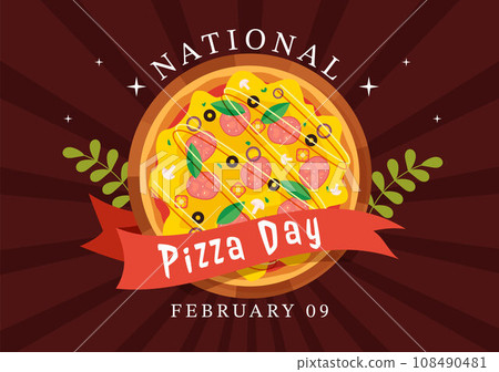National Pizza Day Vector Illustration on February 9 with Various Toppings on Each Slice for Poster or Banner in Flat Cartoon Background Design National Pizza Day Vector Illustration on February 9 with Various Toppings on Each Slice for Poster or Banner in Flat Cartoon Background Design 108490481