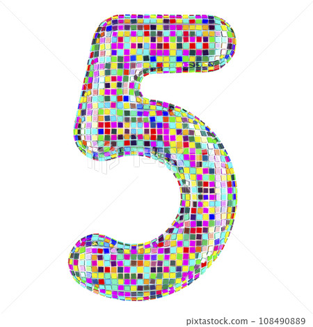 Mosaic font, number 5 from vivid mosaic pieces. 3D rendering Mosaic font, number 5 from vivid mosaic pieces. 3D rendering 108490889