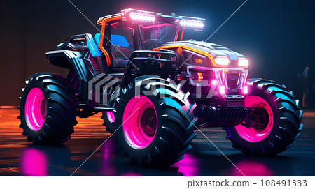 Cyberpunk Futuristic Tractor Hyperrealistic 3D-Style Concept 108491333