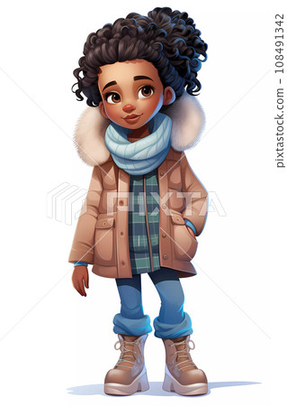 Cute Girl Dressed in Winter Clothes Happy Cartoon Character Cute Girl Dressed in Winter Clothes Happy Cartoon Character 108491342
