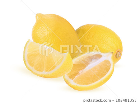 Sliced lemon fruit isolated  high vitamin C.C  for protect virus  on  white background. 108491355
