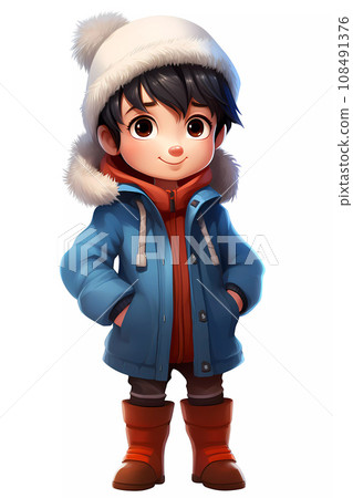 Cute Boy Dressed in Winter Clothes Happy Cartoon Character Cute Boy Dressed in Winter Clothes Happy Cartoon Character 108491376
