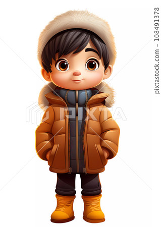 Cute Boy Dressed in Winter Clothes Happy Cartoon Character Cute Boy Dressed in Winter Clothes Happy Cartoon Character 108491378
