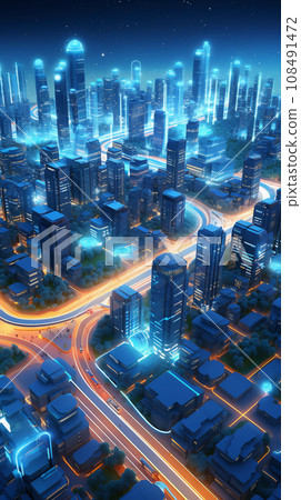 Futuristic City Smart Infrastructure Realistic Illustration 108491472