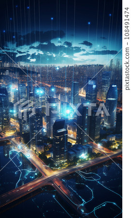 Futuristic City Smart Infrastructure Realistic Illustration Futuristic City Smart Infrastructure Realistic Illustration 108491474