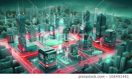 Futuristic City Smart Infrastructure Realistic Illustration 108491481