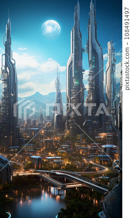 Futuristic Smart City Concept Illustration 108491497