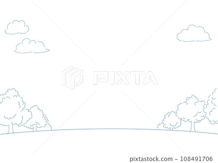 草地和樹木線描背景圖 草地和樹木線描背景圖 108491706
