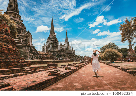 Traveler woman travel in Wat Phra Si Sanphet temple at Ayutthaya historical park Thailand 108492324