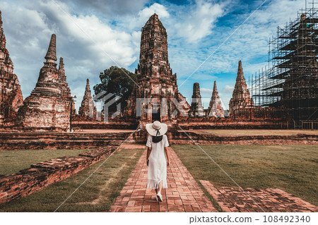 Traveler woman travel in Wat Chaiwatthanaram temple at Ayutthaya historical park Thailand 108492340